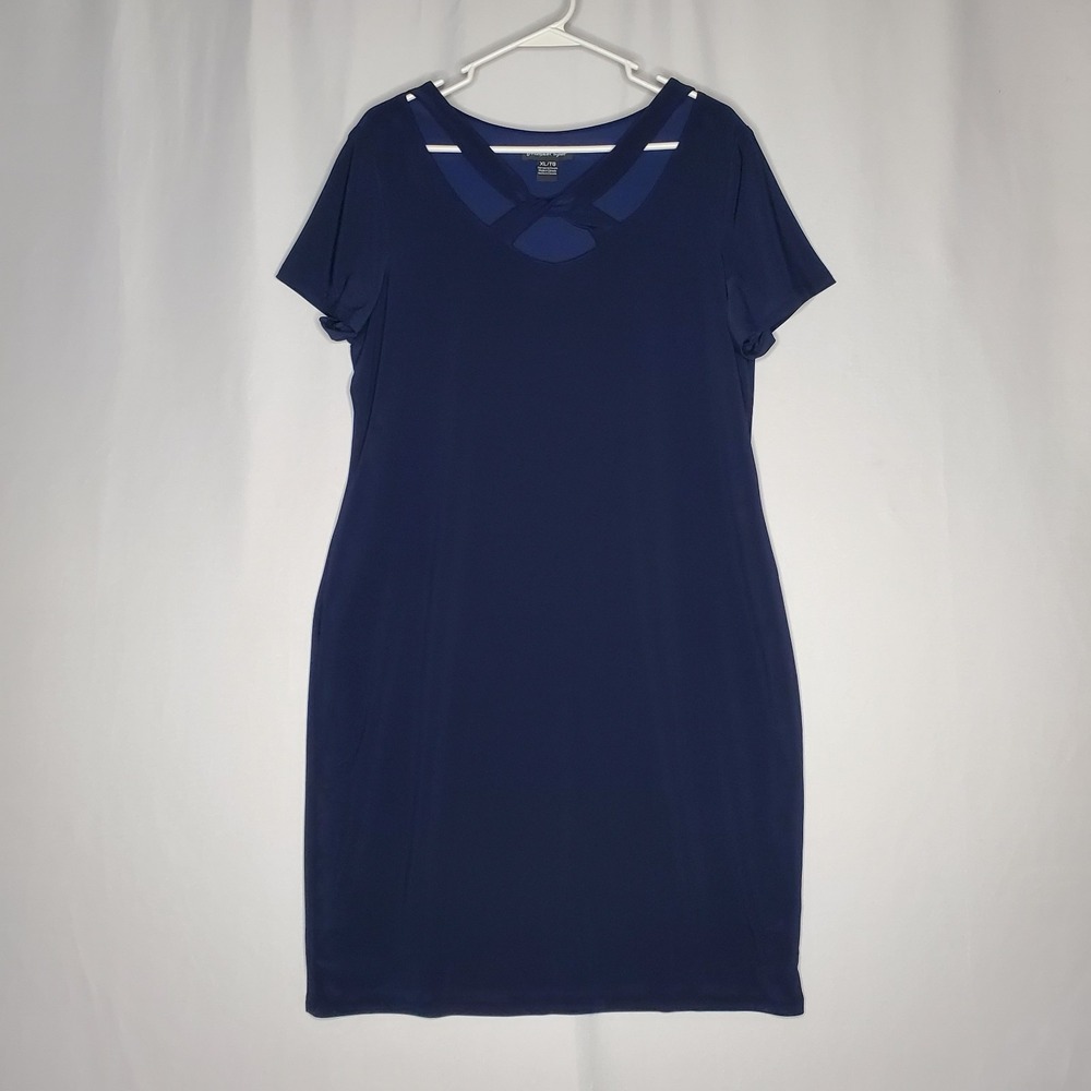 Michael Tyler Dress XL Navy Short Sleeve Stretch Twist Cut Out Evening Party